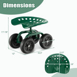 Toolsempire Garden Cart with Seat, Heavy-Duty Rolling Outdoor Wagon Scooter w/Height Adjustable & 360° Swivel Seat, Gardening Work Seat Stool, Patio Scooter on Wheels for Lawn Yard Planting (Green)
