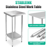 STABLEINK NSF Stainless Steel Table, 24 x 18 Inches Small Metal Prep & Work Table with Adjustable Undershelf, for Commercial Kitchen, Restaurant, Hotel and Garage