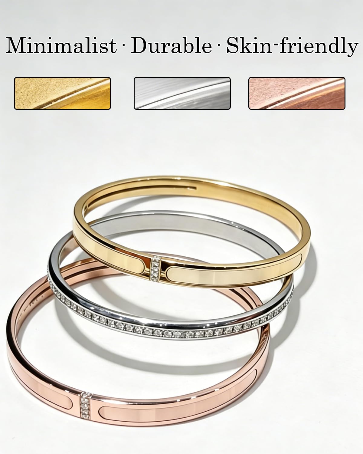 CERULEAN 5-Piece Elegant Stainless Steel Bracelet Set, Fashionable Classic Design, Stainless Steel 5 Piece Bracelet Set, Non Tarnish Bangle, Elegant Bracelets Sets for Everyday and Formal Wear (Gold)