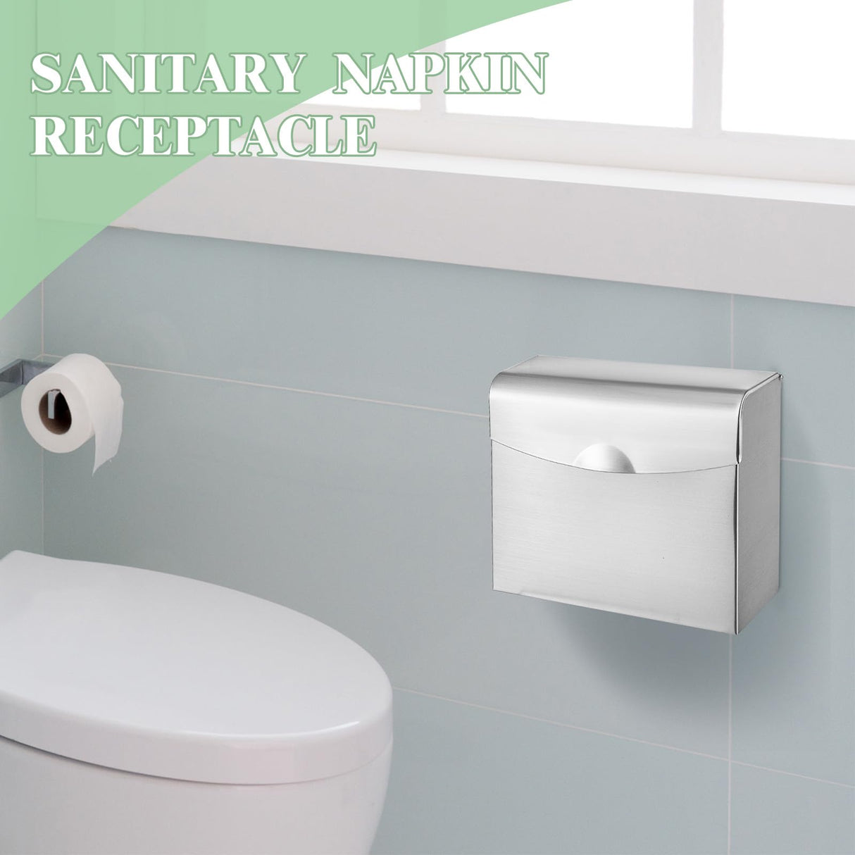 Tioncy 4 Pcs Sanitary Napkin Disposal Receptacle Stainless Steel Sanitary Napkin Receptacle Wall Mounted Tampon Disposal Bin Waste Tampon Holder Feminine Hygiene Container (Silvery White)
