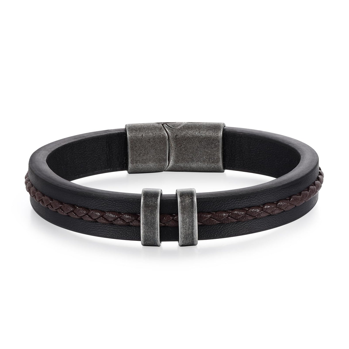 Jeweidea Gifts for Father's Day Personalized Leather Bracelet with Name Beads, Custom Braided Bangle Engraved Jewelry for Men Dad Him Husband (2 Names)