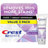 Crest 3D White Brilliance Vibrant Peppermint Teeth Whitening Toothpaste, 4.6 oz Pack of 3, Anticavity Fluoride Toothpaste, 100% More Surface Stain Removal, 24 Hour Active Stain Prevention