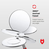 NoCry Heavy Duty Telescoping Inspection Mirror — 3.23 Inch Round Mirror on a Stick; 2-in-1 Storage Pouch; Extendable Mirror up to 30in; Non-Slip Handle; 360° Inspection Mirror Telescoping Swivel Head