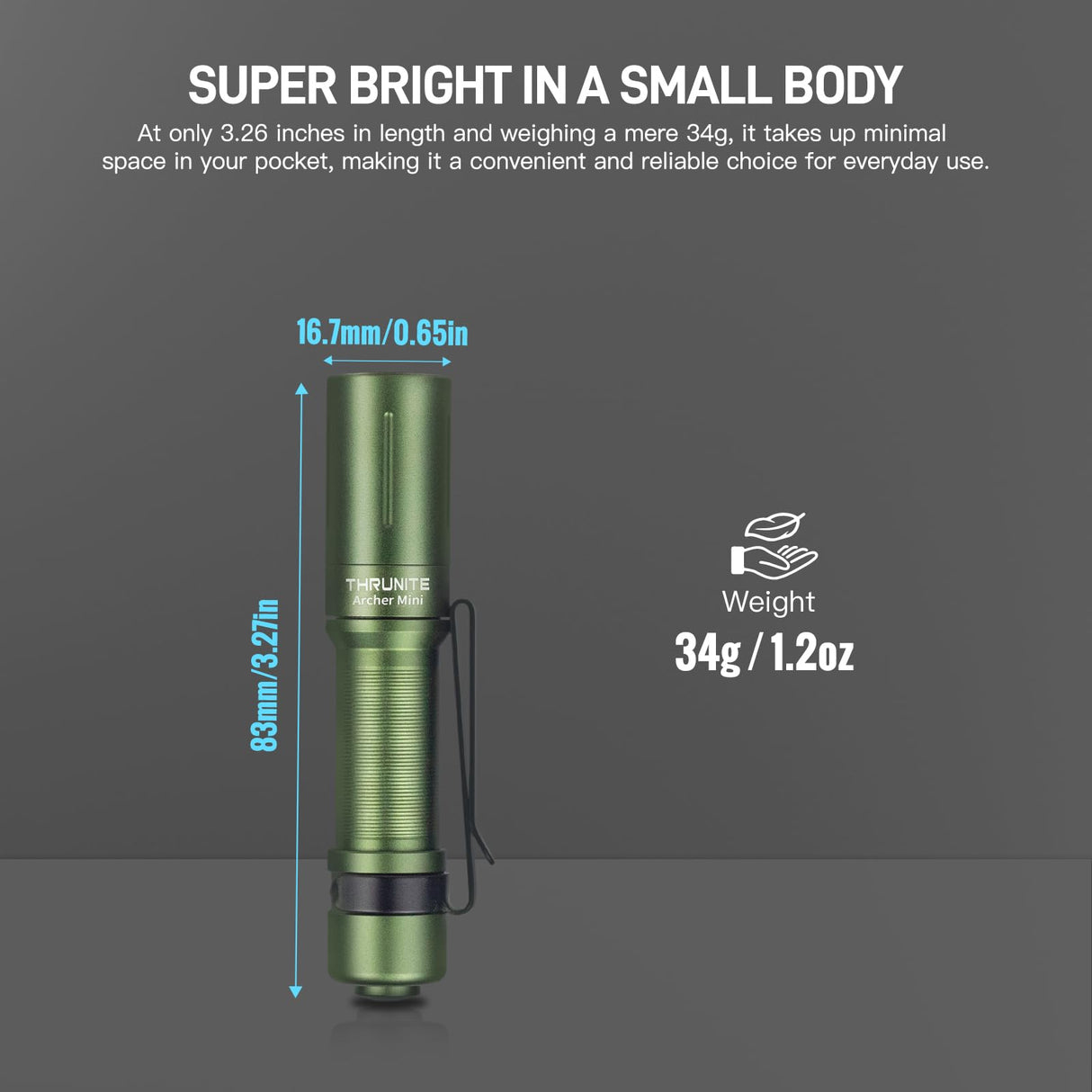 ThruNite Archer Mini EDC Flashlight, USB-C Rechargeable Pocket Flashlights 405 Lumens, IPX8 Waterproof Mini Penlight with Clip for Everyday Carry, Inspection and Emergency Use
