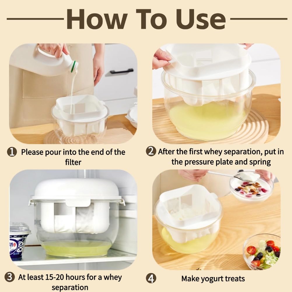 Greek Yogurt Maker with Fine Mesh Strainer, 3L Upgraded Yogurt Strainer, Yogurt Maker Filter Greek Yogurt Strainer Round Large Capacity Efficient Fine Mesh Yogurt Whey Separator for Home Kitchen