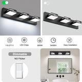 LKHF LED Modern Bathroom Vanity Light Fixtures, Dimmable Matte Black Vanity Lights for Bathroom Lighting Fixtures Over Mirror, with 360° Rotatable Acrylic Heads 3-Light 22-inch (Cool White 6000K)