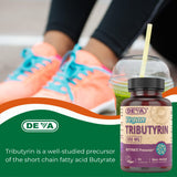 DEVA Vegan Tributyrin Supplement - Butyrate Precursor, Gut Barrier Support, Butyric Acid, 500 MG Vegan Capsules, Leaky Gut Support, Digestion, 90 Count