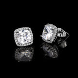 YOMELA White Square Cubic Zirconia Stud Earrings for Women