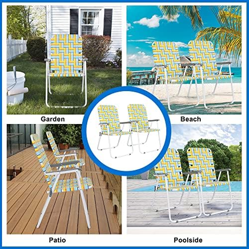 VINGLI Patio Lawn Webbed Folding Chairs Set of 2, Outdoor Beach Chair Portable Dining Chair for Outdoor Yard, Garden (Yellow, Classic)