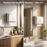 QWORK Wall Mount Paper Towel Dispenser 2 Pack – Tri-Fold Holder with Lock for Bathroom, Kitchen & Office