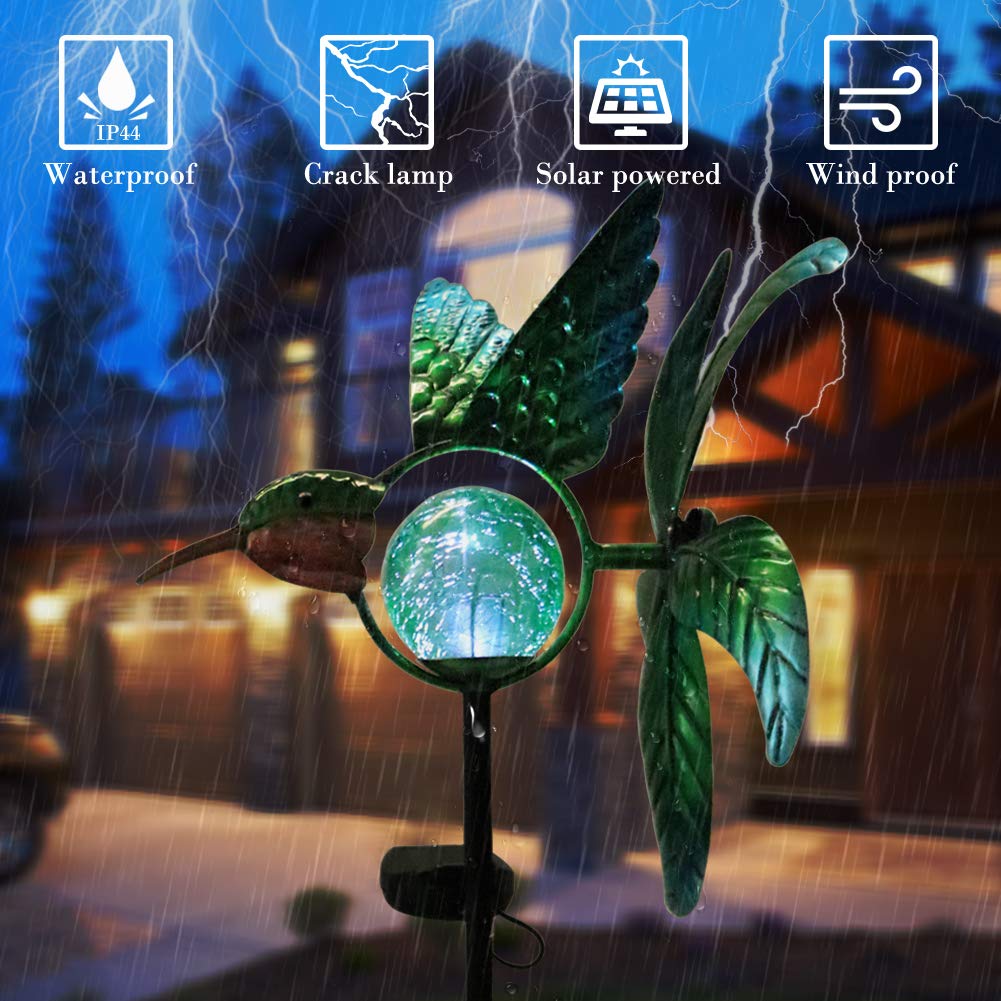 Afirst Solar Hummingbird Wind Spinner, Metal Garden Stake Lights Lawn Decor