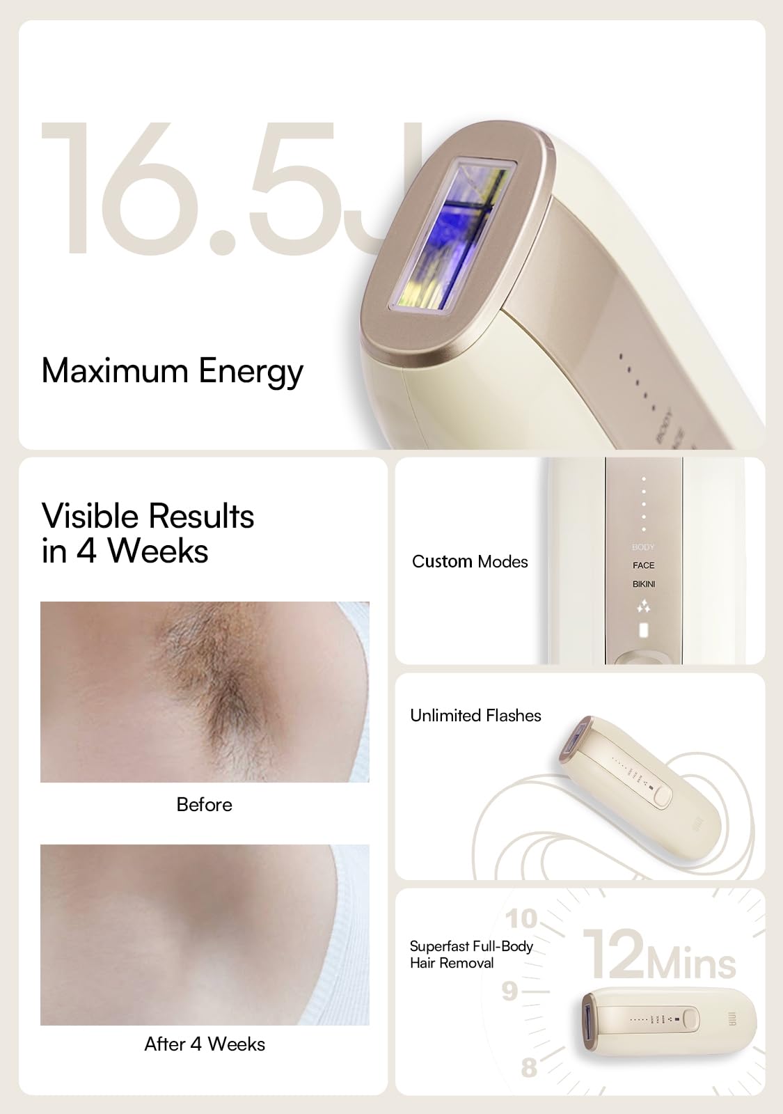 Laser Hair Removal Device for Women and Men, INIA Fond Hair Remover with Long-Lasting in Hair Reduction for Body&Face, Safe at-home Results for Armpits, Bikini and Legs