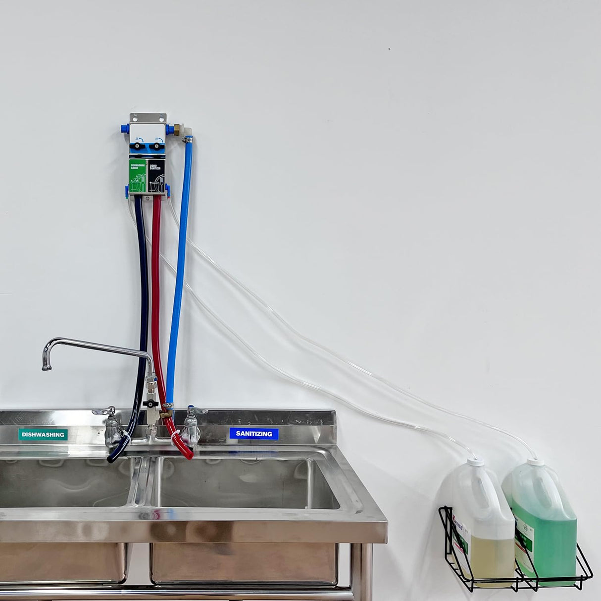 Dual Kitchen Sink Proportioner, Dish Detergent and Liquid Sanitizer Dispenser, Chemical Dispensing System, Precision Chemical Dilution, 8088