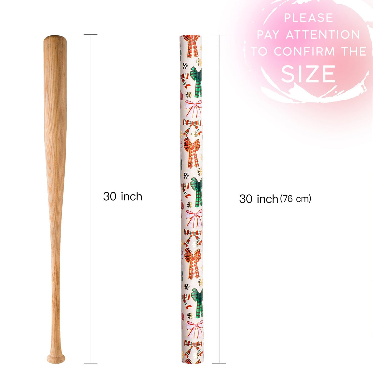 WRAPAHOLIC 30 Inch Jumbo Bow Christmas Wrapping Paper - 30 Inch x 33 Feet - Gold Foil Snoflakes and Plaid Bow Wrapping Paper for Girl Boy Kids, Christmas, Holiday