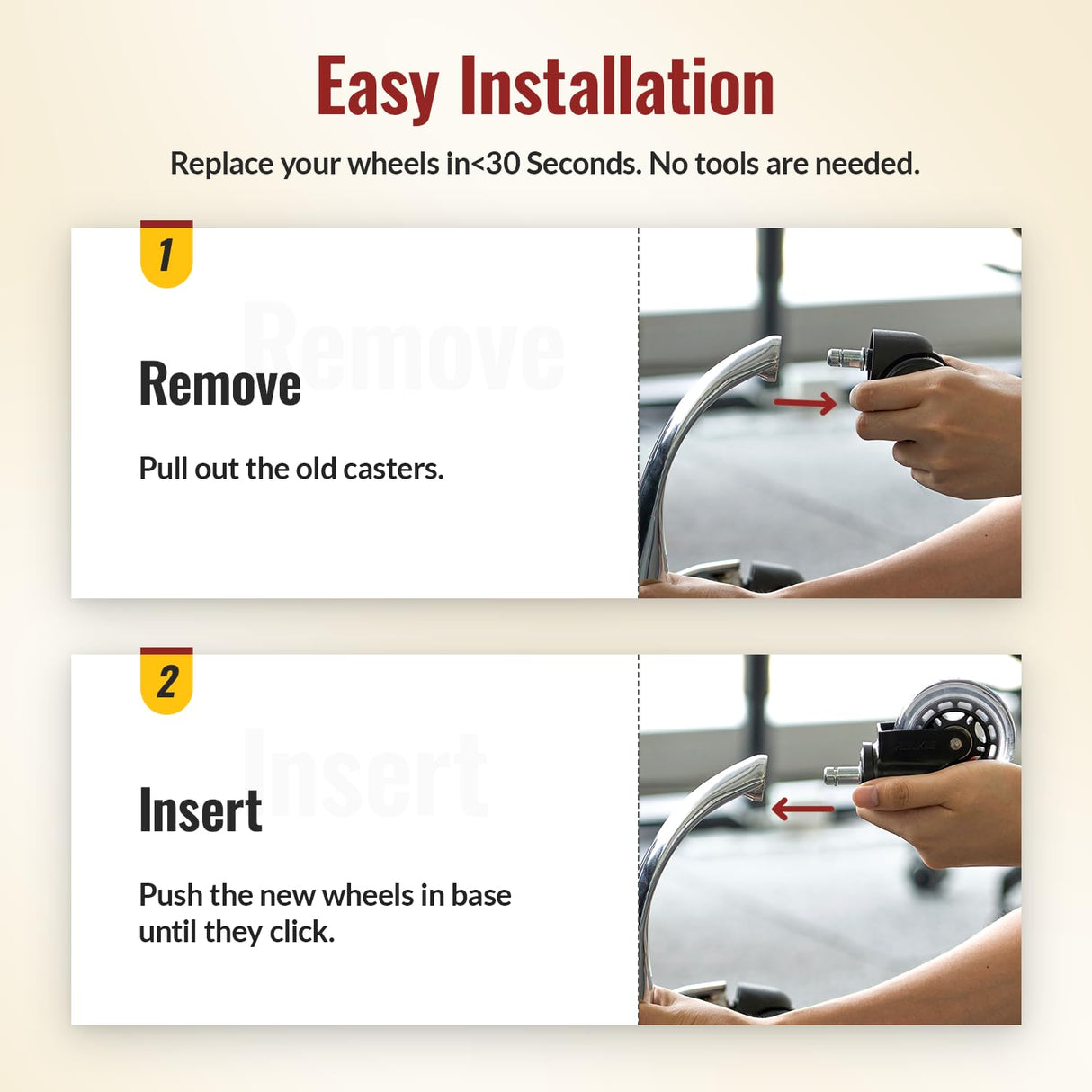 HOLKIE Office Chair Wheels Roller Blade Caster Rubber Replacement for Office 11x22mm Transparent 3 Inch, Desk Rolling Set of 5 for Hardwood Floors Gaming Chair Wheels Smooth & Silence Gliding