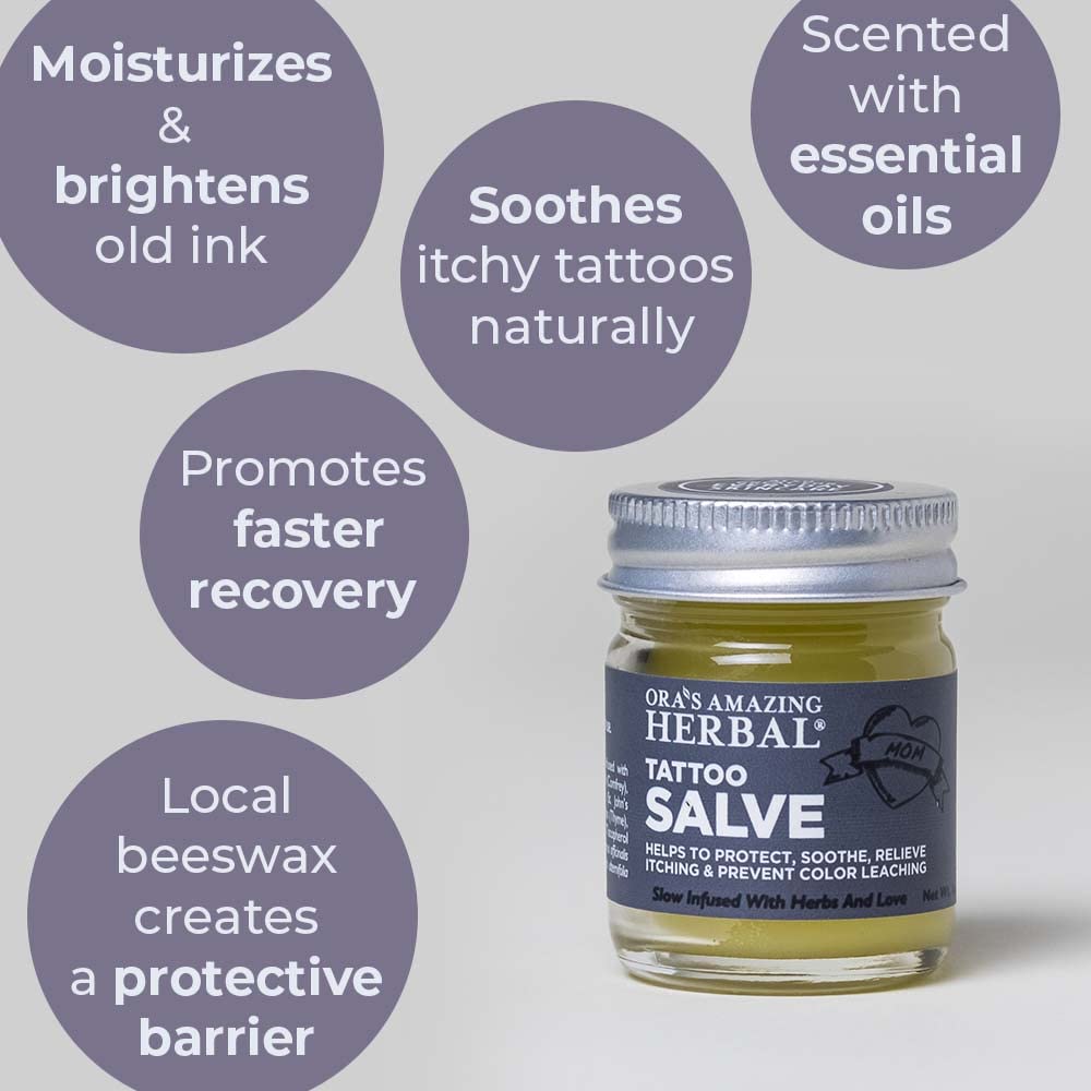 Tattoo Salve, Tattoo Aftercare Balm, Paraben Free Healing OIntment For New Tattoos, Brightening Moisturizer For Old Ink, Itchy Tattoo Relief Cream, Plastic Free, Ora’s Amazing Herbal, 1 oz Travel Size