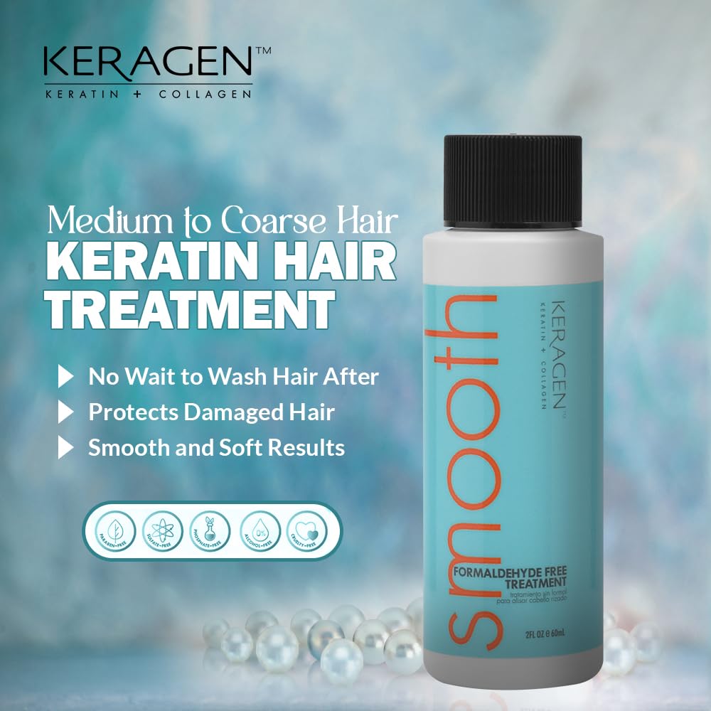 Keragen - Brazilian Keratin Smoothing Treatment, Blowout Straightening System for Dry and Damaged Hair, Formaldehyde Free, 2 Oz - Eliminate Curls and Frizz, Fine to Medium Hair
