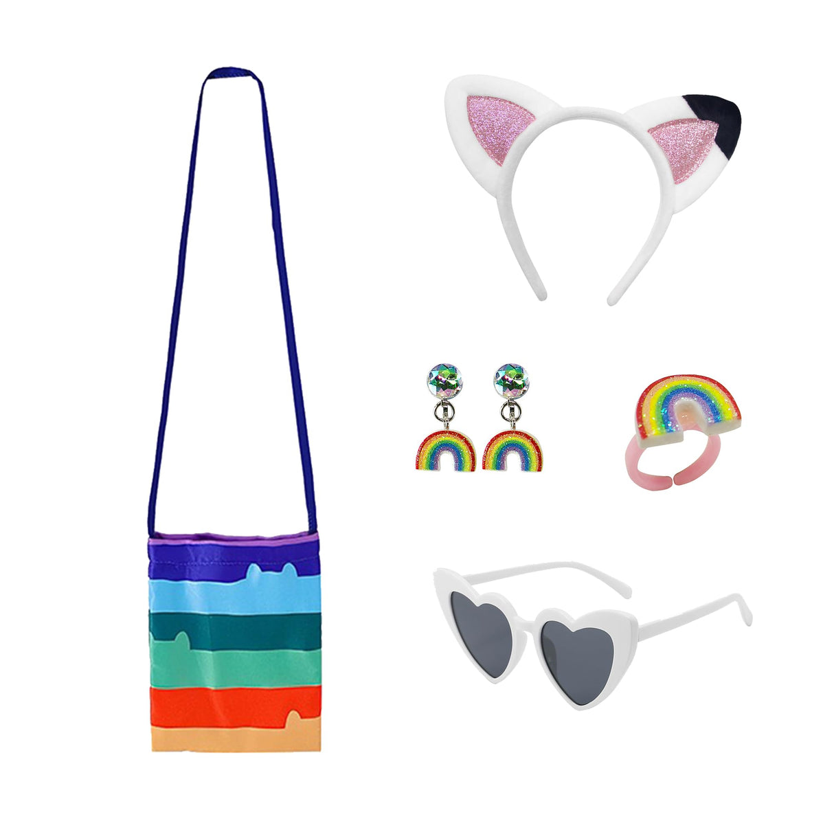 DAISYDUDS Girls Toy House Costume Rainbow Tutu Dress With Striped Top, Accessories Set Halloween Christmas Outfits(140cm/7-8T) Black and White