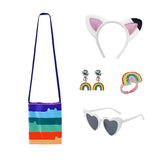 DAISYDUDS Girls Toy House Costume Rainbow Tutu Dress With Striped Top, Accessories Set Halloween Christmas Outfits(140cm/7-8T) Black and White