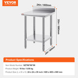 Mophorn Stainless Steel Table Work Table 24 x 24 x 34 Inch Commercial Food Prep Worktable Heavy Duty Prep Worktable Metal Work Table with Adjustable Feet for Restaurant, Home and Hotel