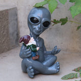 Dnoifne Alien Hugging Gnome Garden Decoration, Resin Dwarf Statue, Waterproof Outdoor Decor for Patio Lawn Porch, Birthday and Housewarming Gifts