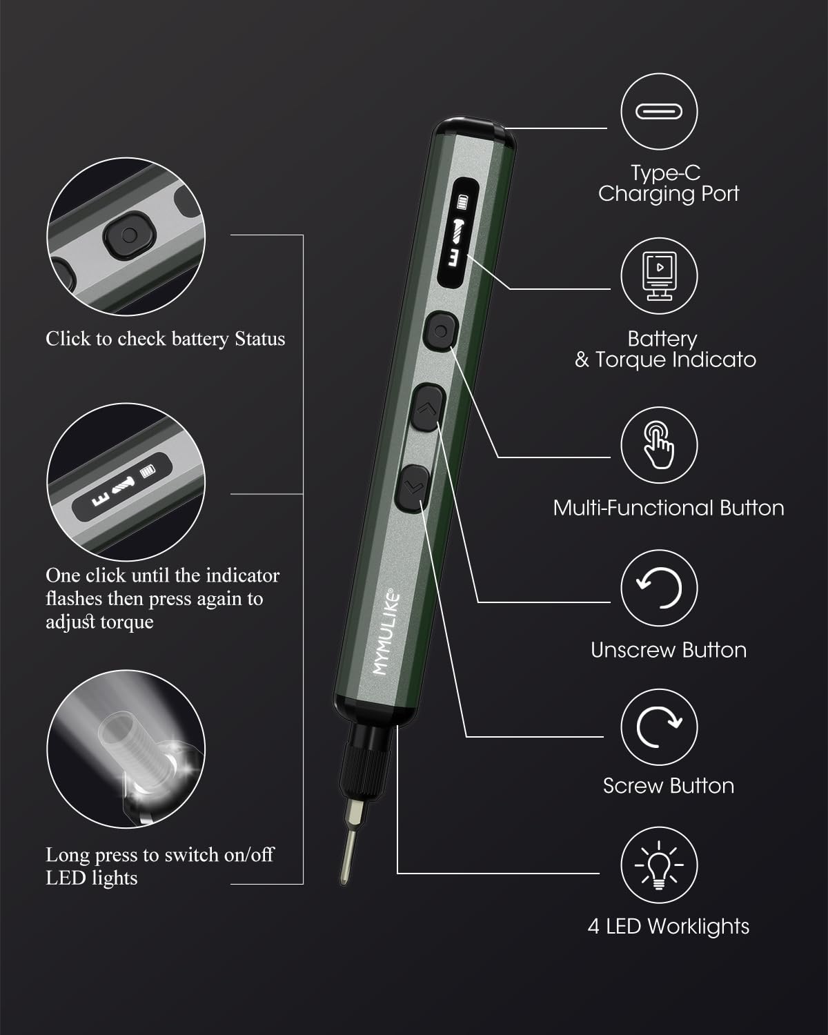 Mini Electric Screwdriver Set, 78 in 1 Small Precision Screwdriver Kit, 65 Preicison Bits, 5 Torque Settings, 4 LED Lights, Magnetic Portable Repair Tool Kit for PC RC Electronic, Watches