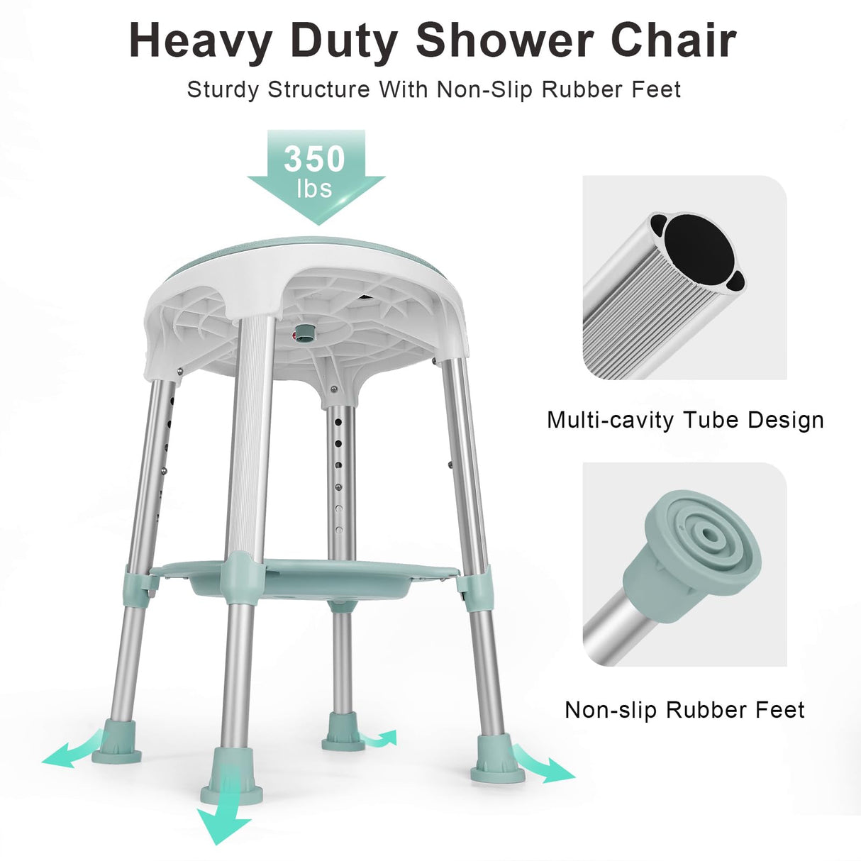 Shower Chair for Inside Shower, FSA/HSA Eligible Swivel Shower Stool 350lbs, Adjustable Tub Chair and Bathroom Stool with Storage Tray for Seniors, Elderly, Bath Handicap & Disabled