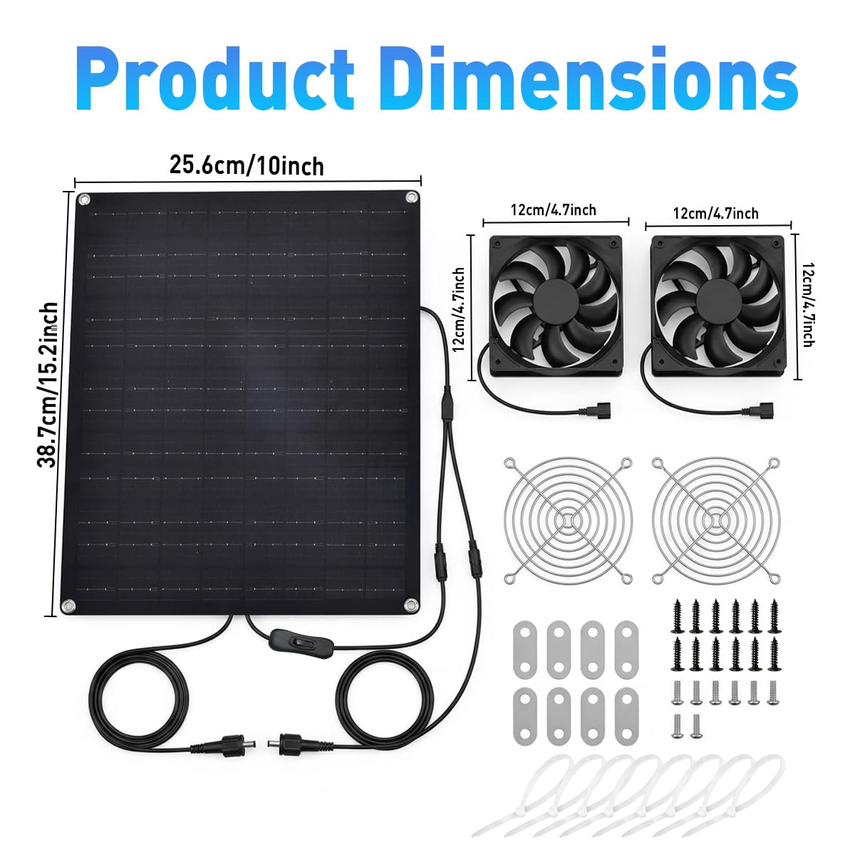 VOOTEGO Solar Fan for Greenhouse 25W Solar Exhaust Fans Panel & 2-Pack, Solar Fan for Chicken Coop Intake or Exhaust Air Cooling Doghouses Pet House Air Ventilation and Circulation