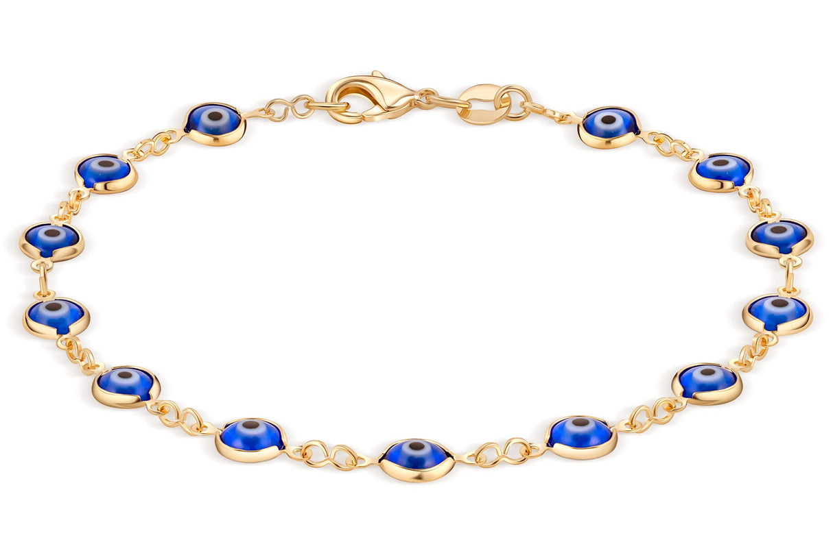 Barzel 18k Gold Plated Blue Evil Eye Anklet Bracelet For Women - Made in Brazil (Blue)