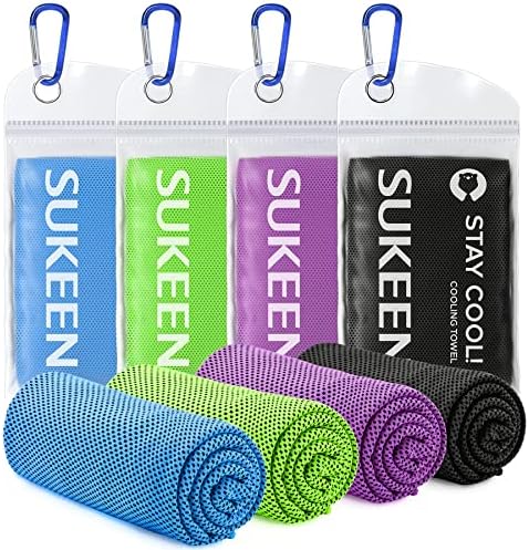 Sukeen 4 Pack Cooling Towel (40"x12"), Ice Towel, Soft Breathable Chilly Microfiber Towel for Yoga, Sport, Running, Gym, Workout, Camping, Fitness, More Activities