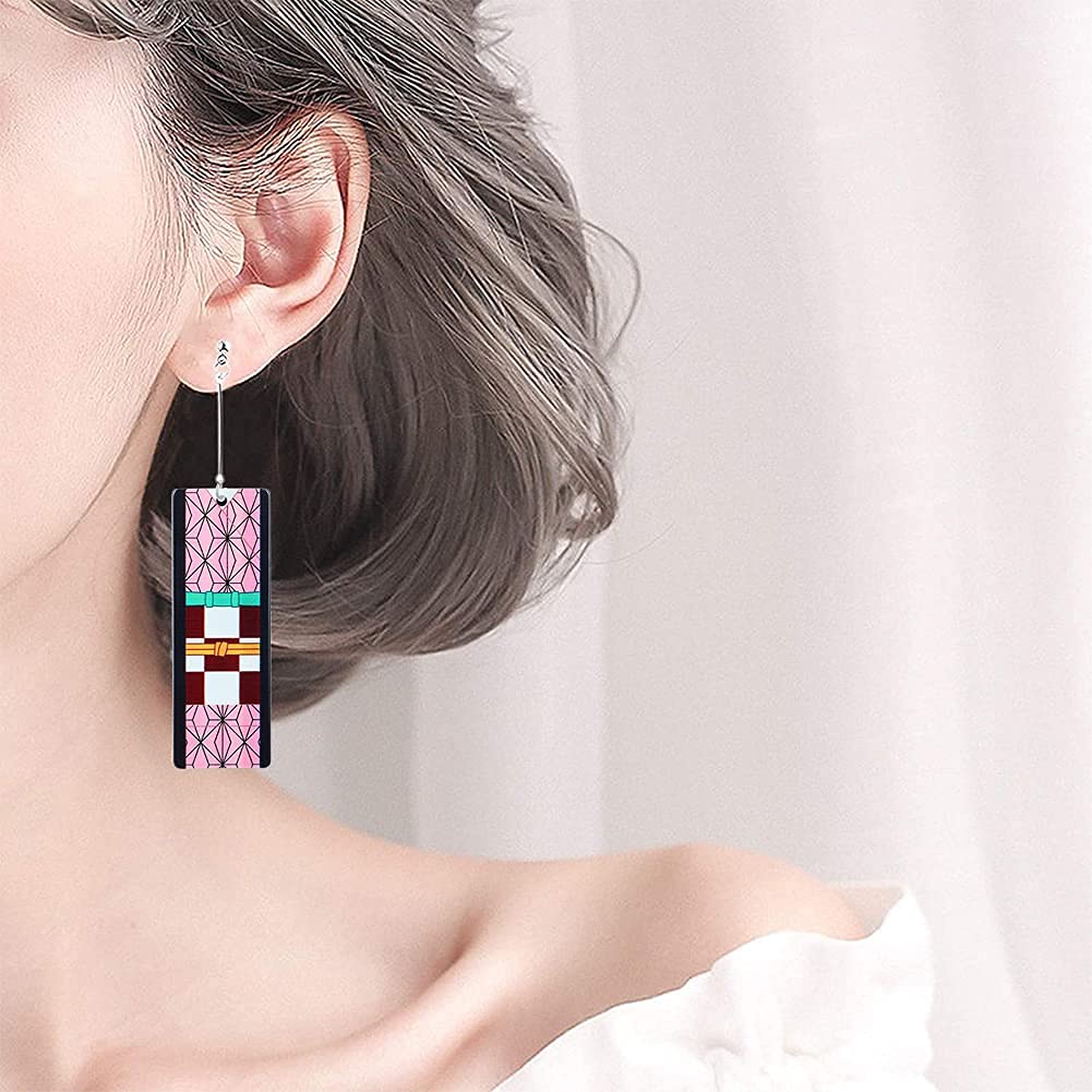 KAERUN 12 Pairs Anime Hanafuda Earrings Set-Tanjiro Earrings Anime Demon Slayer Cosplay Fashion Accessories Double-sided Acrylic Resin Drop Earring for Friends Halloween Birthday Mothers Day Gifts