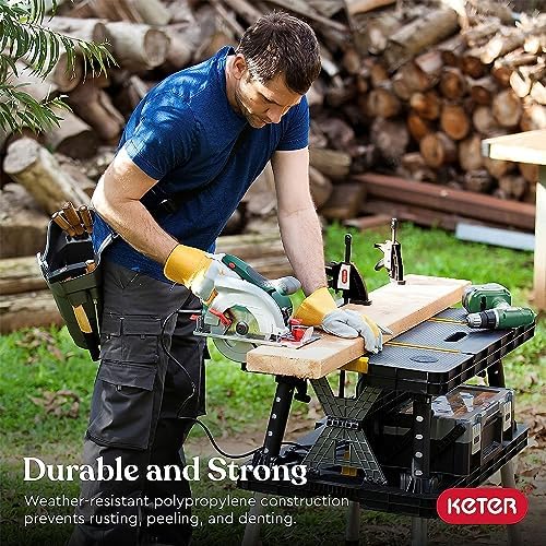 Keter Folding Work Table, Portable Workbench w/ 12" Clamps for Garage/Wood Shop - Heavy-Duty and All-Weather for DIY Home Improvements and Worksites