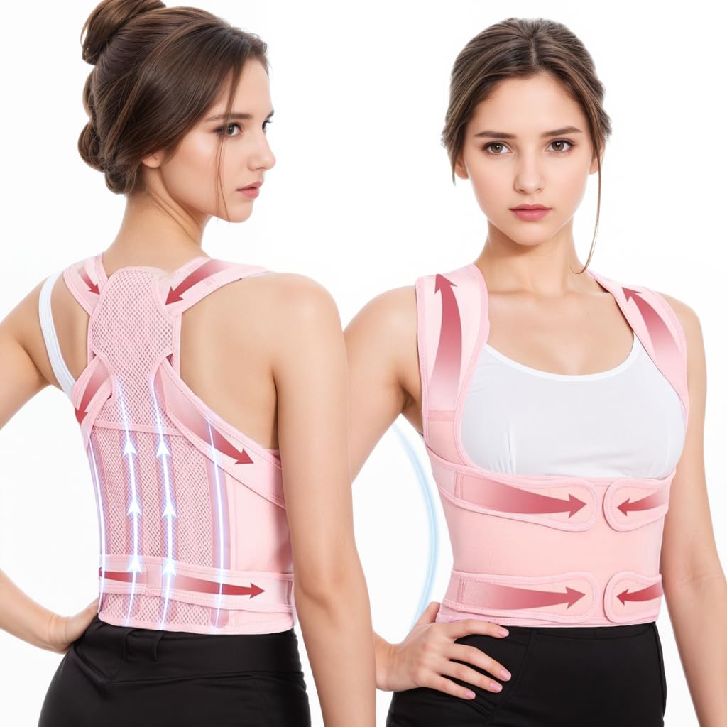 URBTFLM Back Posture Corrector for Women - Adjustable Straightener Back Brace Posture Corrector Under Clothes (Pink, Medium)