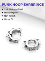 Richsteel Silver Hoop Earrings for Men, Stainless Steel Punk Spike Earrings