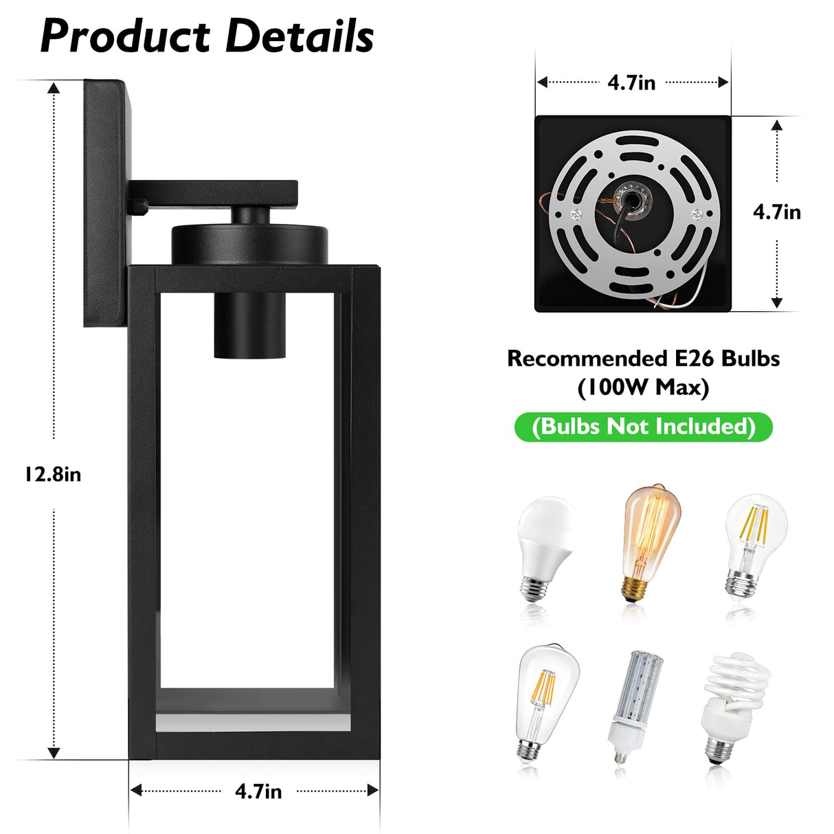 BesLowe Outdoor Wall Mount Light Fixture, Exterior Wall Lantern Waterproof, Black Outside Porch Sconce Lighting with Matte Black Finish & Glass Shade for House Garage Doorway Patio, E26 Socket