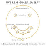 Gold Necklaces Bracelets Earring Set - 18K Gold Plated Flower Bracelet Chain,Stainless Steel Non Tarnish Floral Pendant Stud Jewelry Sets,Christmas Birthday Lucky Gift for Mom Wife Daughter Girlfriend