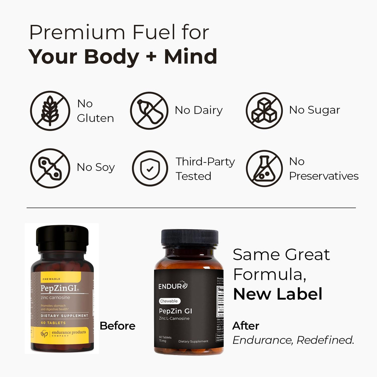 Endur PepZinGI ZINC-CARNOSINE Chewables, Helps Support Your Digestive System for Comfortable Digesting, Gluten Free, 60 Tablets