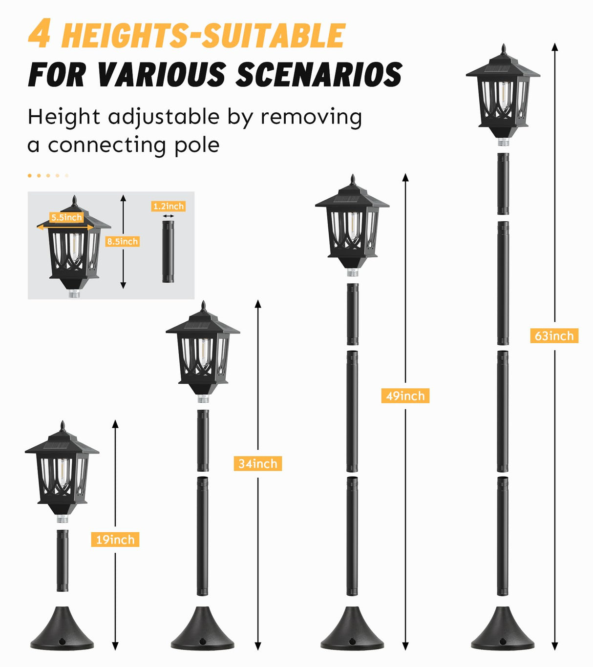 Joyoowild 63" Solar Lamp Post Light 2 Pack, Solar Light Posts for Outside Waterproof, Outdoor Lamps for Patio, Backyard, Front Porch Decor, Warm White, Replaceable Bulb