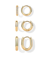 PAVOI CZ Huggie Set, Yellow Gold, Size 12 Millimeters, 13 Millimeters