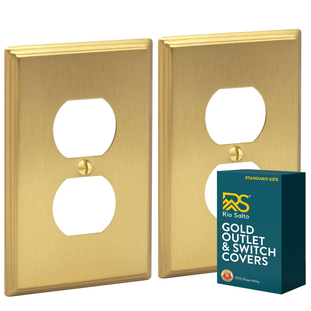 Rio Salto Duplex Outlet Cover Receptacle Wall Plate Electrical Outlet Covers BRASS Brushed Gold Metal Decorative Wall Plate — Deco Collection 4.50" X 2.75"
