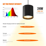 Airseafar Dimmable Hanging Grow Lights for Indoor Plants, Full Spectrum Hanging Plant Light with Timer & 16.4FT Power Cord, 24W, 3600K Black Glow Light for Garden, Herbs, Seed, Flowers