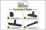 Clean Obsessed Lightweight Portable Commercial Canister Vacuum Cleaner for Carpet & Hard Floors – with 8-Piece Tool Kit, 27-Foot Power Cord & Adjustable Shoulder Strap - CO711