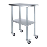 AmGood 30 in. x 18 in. Stainless Steel Work Table with Wheels | Metal Kitchen Food Prep Table | NSF