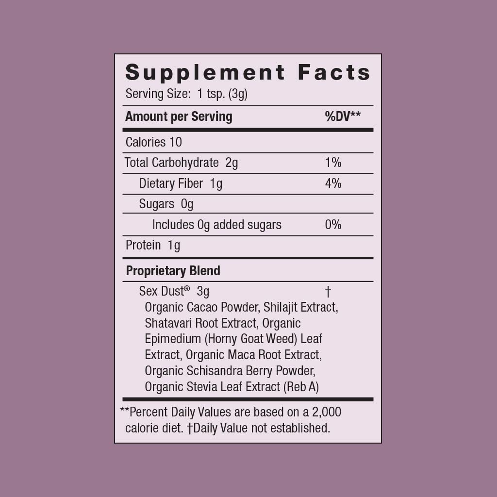 Sex Dust by Moon Juice | Adaptogen Powder Libido Booster for Hormonal Balance + Mood | Shatavari, Shilajit, Cacao Mushroom Powder Supplement | Sugar Free, Caffeine Free | 14 Servings