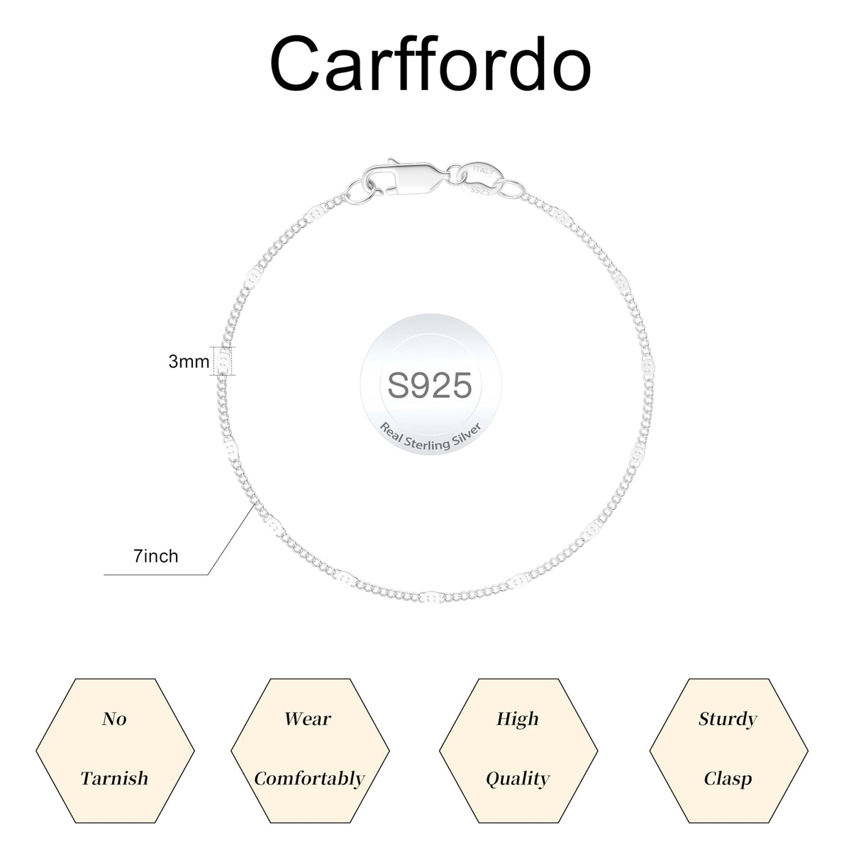 Carffordo 925 Sterling Silver Bracelets for Women, Cuban Link Bracelet