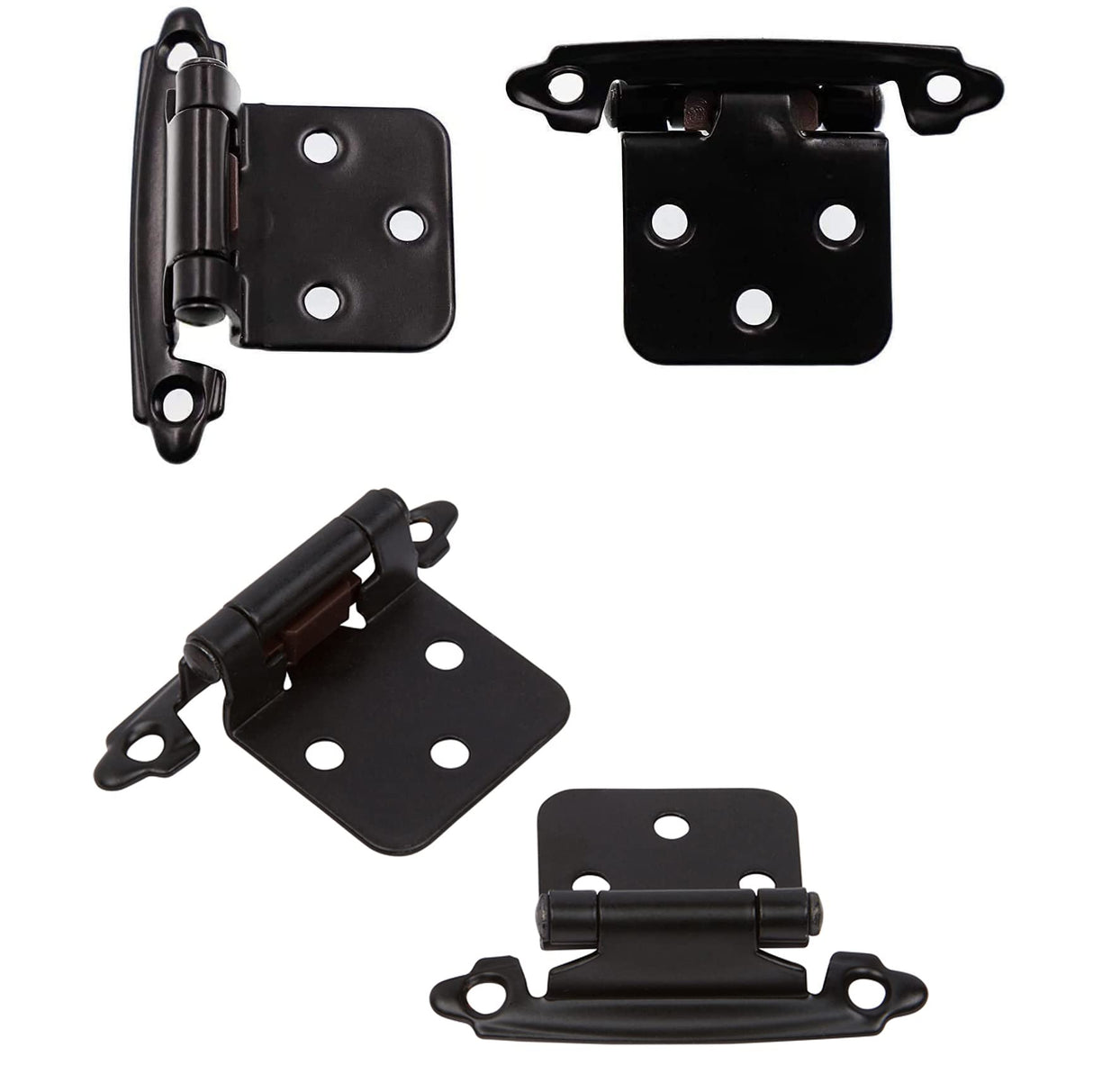 Decobasics 1/2" Overlay Matte Black Cabinet Hinges (10 Pair -20 Pcs) Self Closing Bath & Kitchen Cabinet Hinges Black Flush Mount w/Door Bumpers & Upgraded Screws