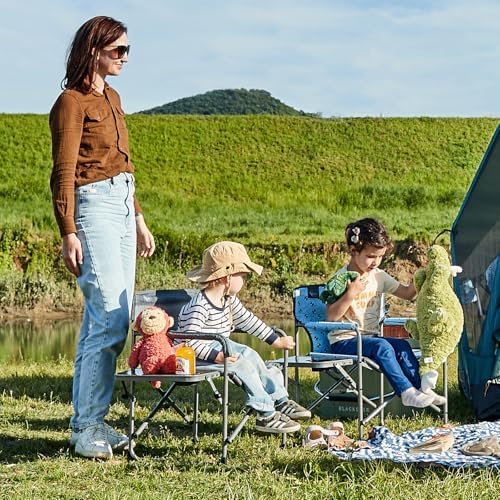 Busy Bee Kids Director Camping Chair with Foldable Side Table, Lightweight, Flat Folding, Compact and Portable, Perfect Kid Beach Chairs, Supports 150 Lbs.