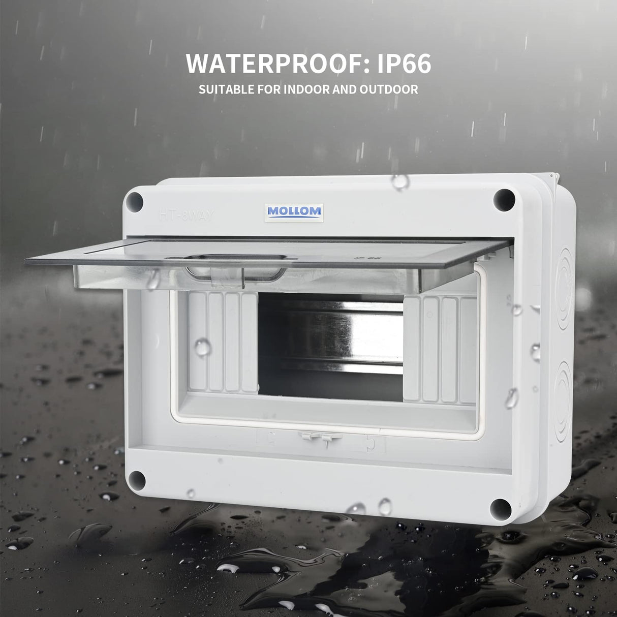 MOLLOM 8 Way Circuit Breaker MCB Distribution Protection Box with DIN Rail, IP65 Waterproof,for Indoor and Outdoor