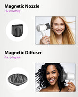 Hair Dryer with Carry Case, 160000 RPM Professional High-Speed Blow Dryer 200 Millions Negative Ionic Care Hair Dryer for Fast Drying, Low Noise Hairdryer, Travel with Magnetic Diffuser&Nozzle, White