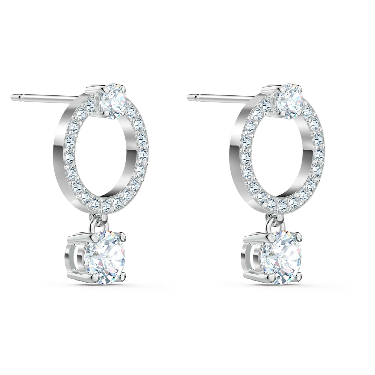 Swarovski Attract Circle Pierced Earrings with Circle Cut Crystals and matching Pavé on a Rhodium Plated Post with Butterfly Back Closure